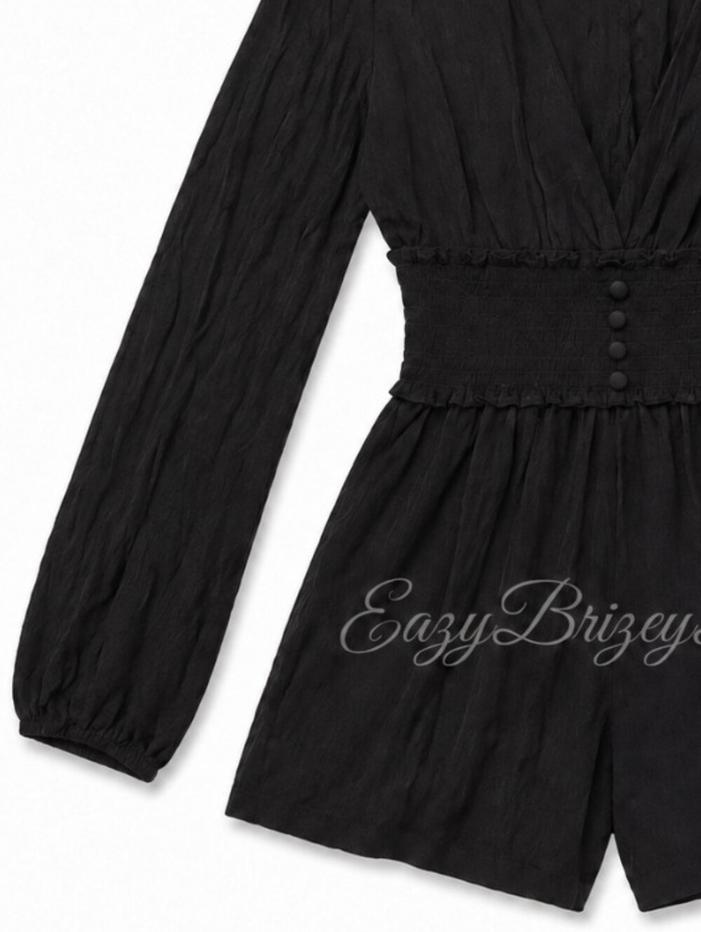 NEW Forever 21 Black Smocked-Waist Long Sleeve Tunic Romper - Picture 4 of 8